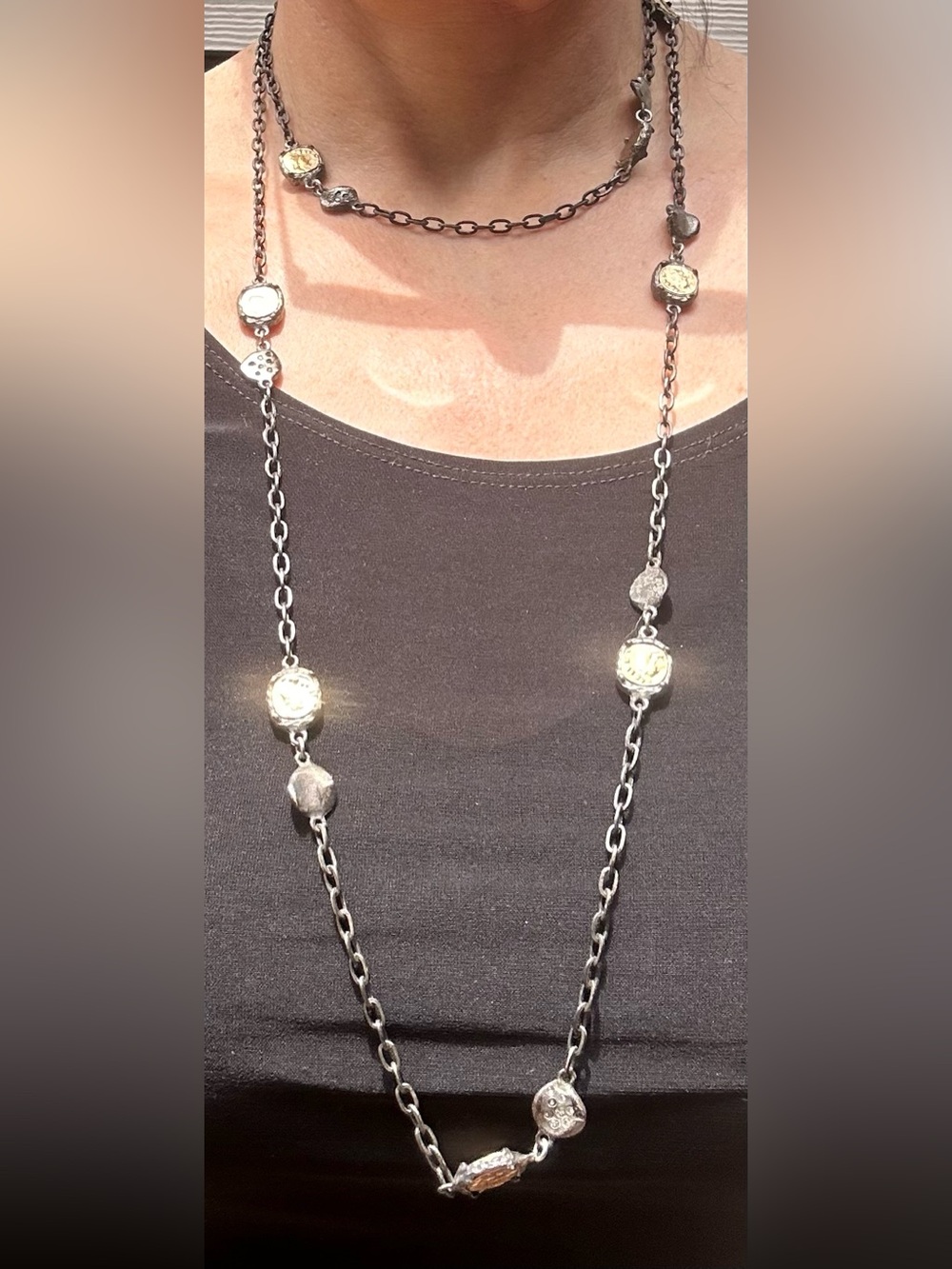 NWOT Tat 2 Mixed Metal Coin Link Necklace/Bracelet with Crystal Accents